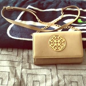 Tan and Gold Crossbody Bag